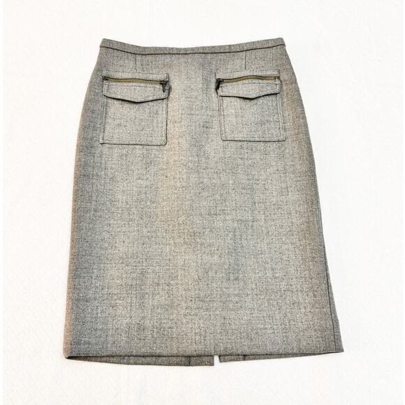 J. Crew Wool Pencil Skirt Gray Front Zippered Pockets Size 4 - Picture 1 of 6